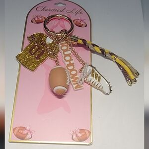 Football Themed Keychain with Gold and Brown Accents